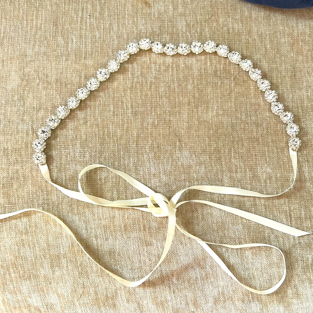 Rhinestone headband with satin ribbon